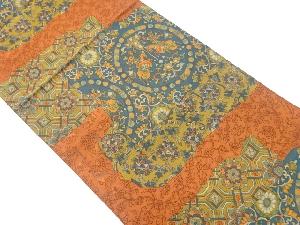 破れ色紙に狩猟文・花唐草模様織出し袋帯